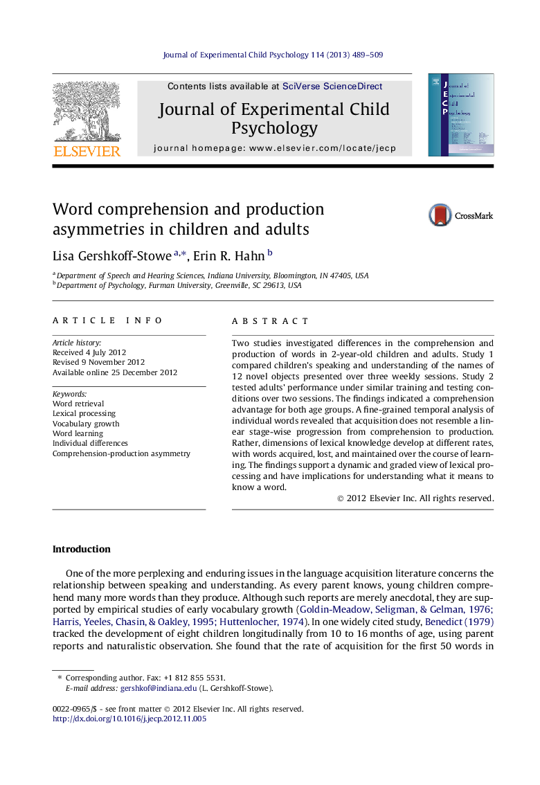 Word comprehension and production asymmetries in children and adults