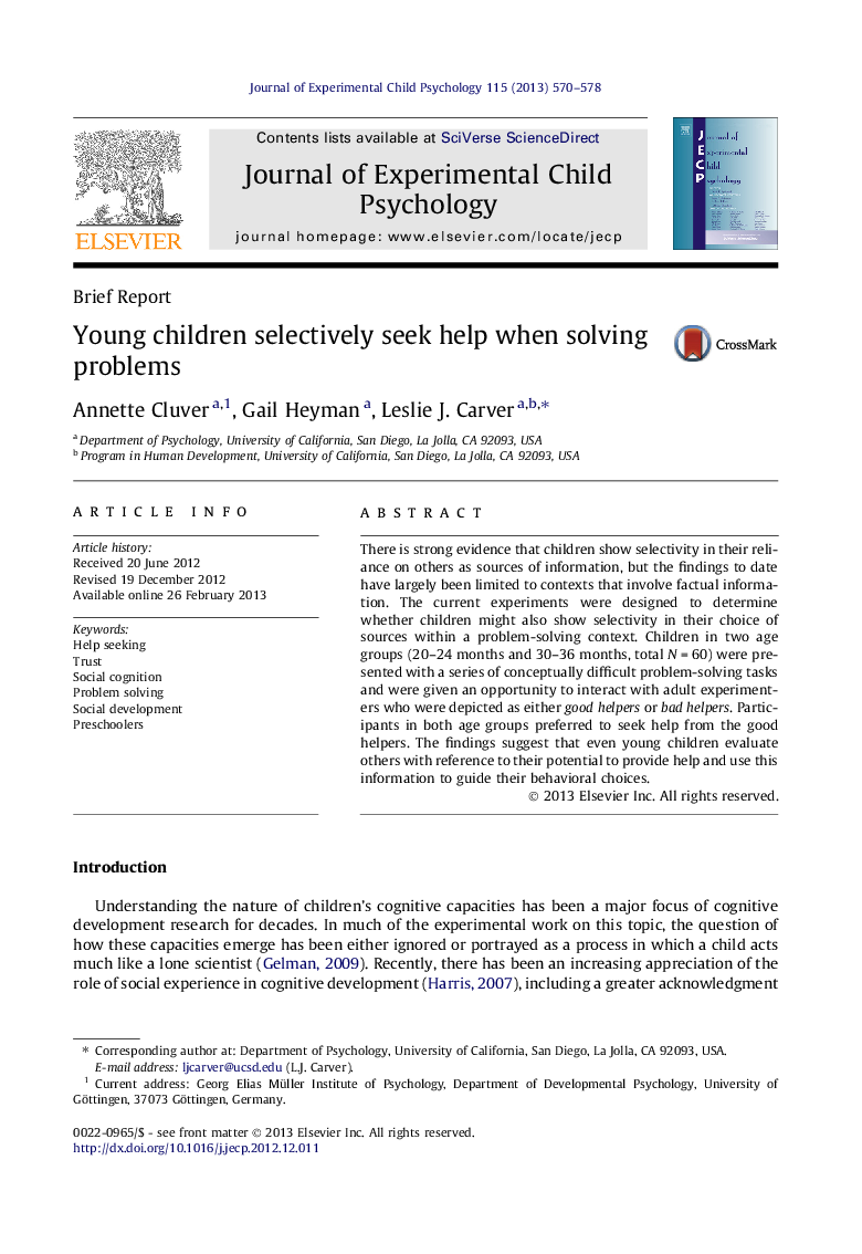 Young children selectively seek help when solving problems