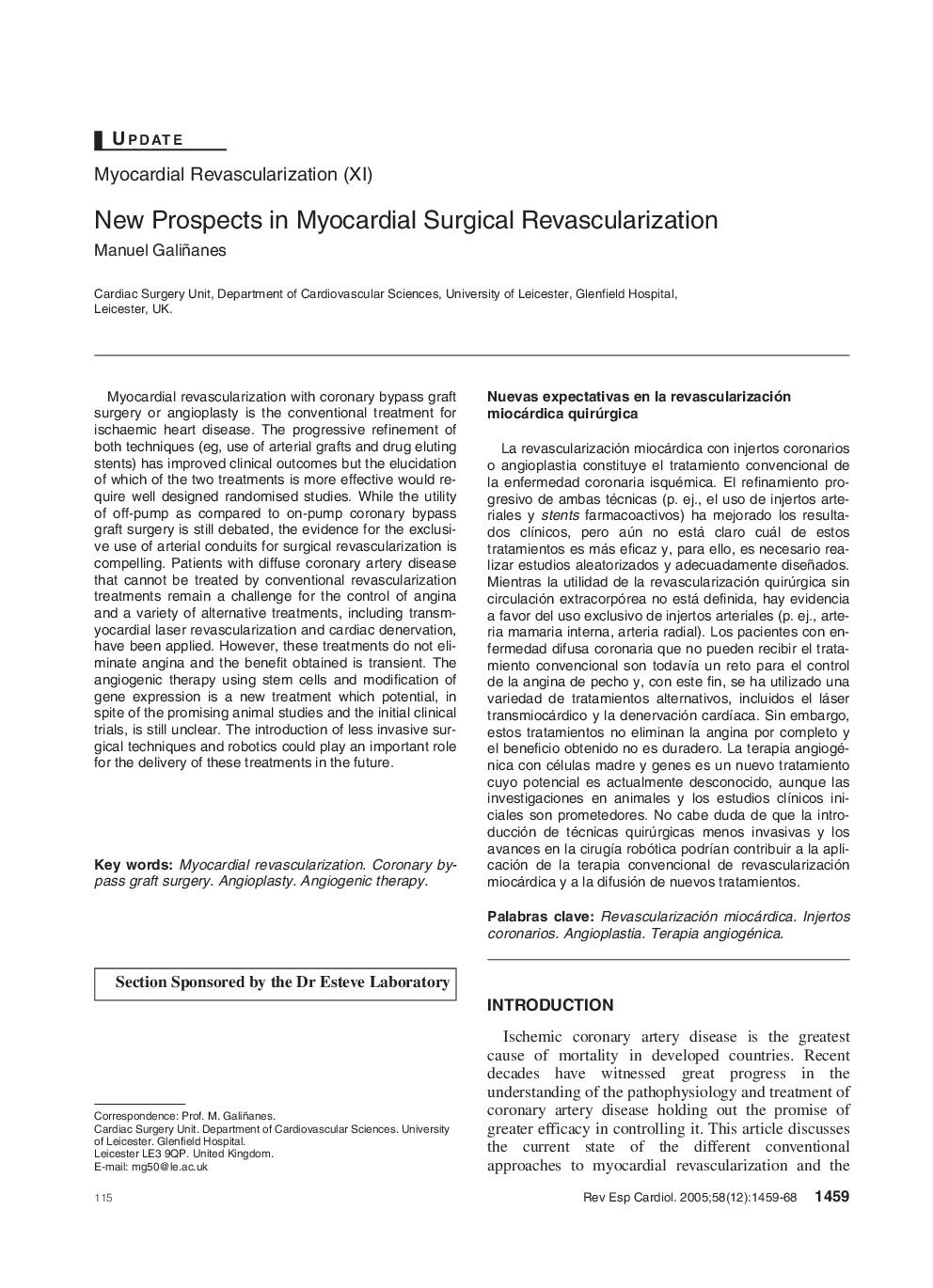 New Prospects in Myocardial Surgical Revascularization