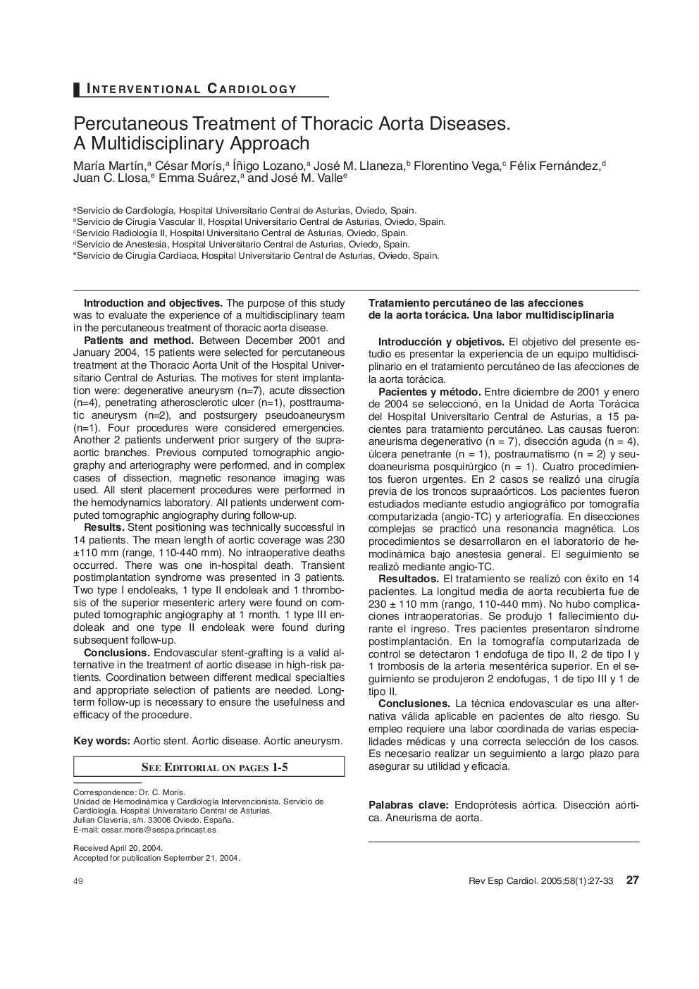 Percutaneous Treatment of Thoracic Aorta Diseases. A Multidisciplinary Approach