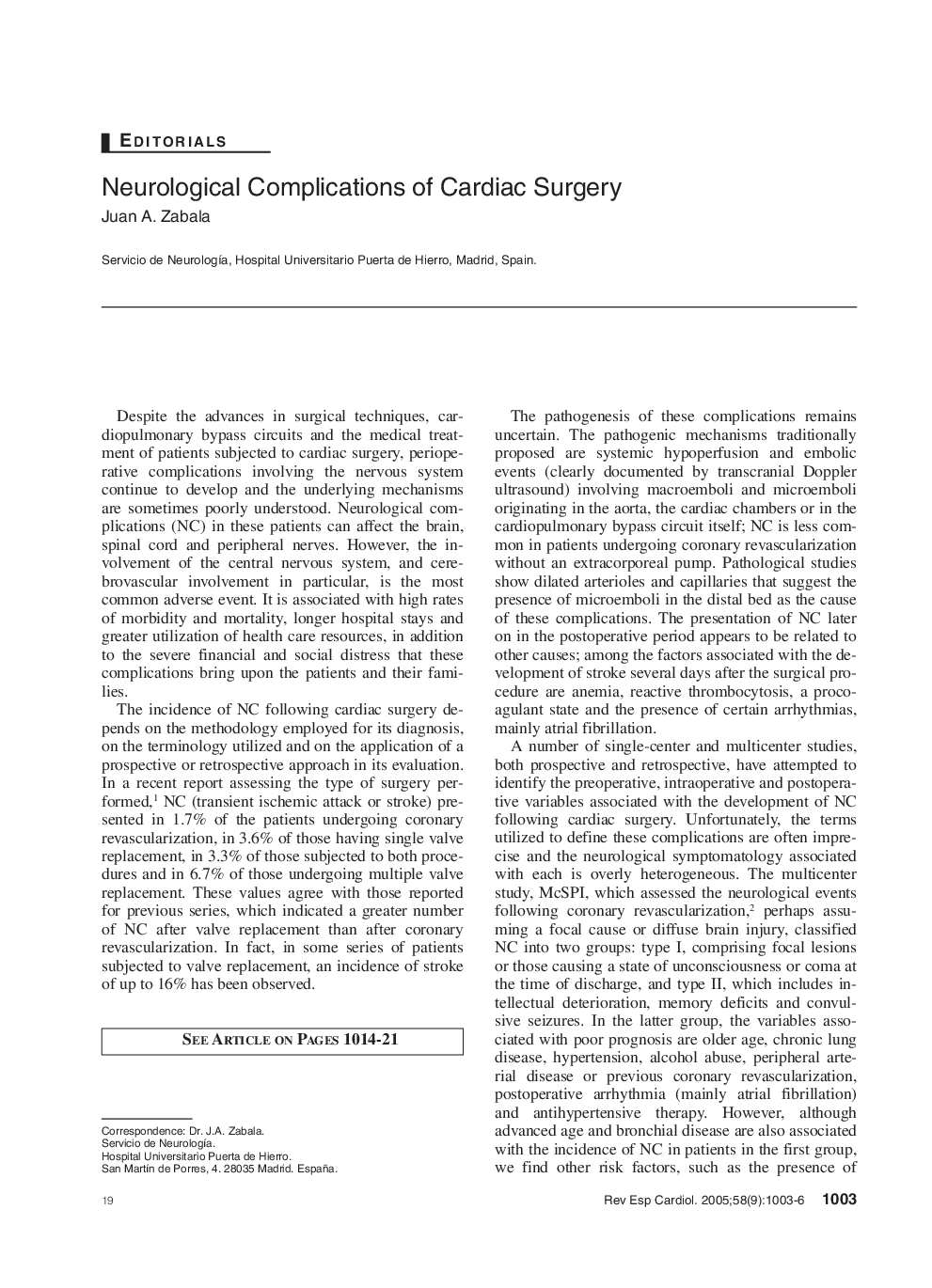 Neurological Complications of Cardiac Surgery