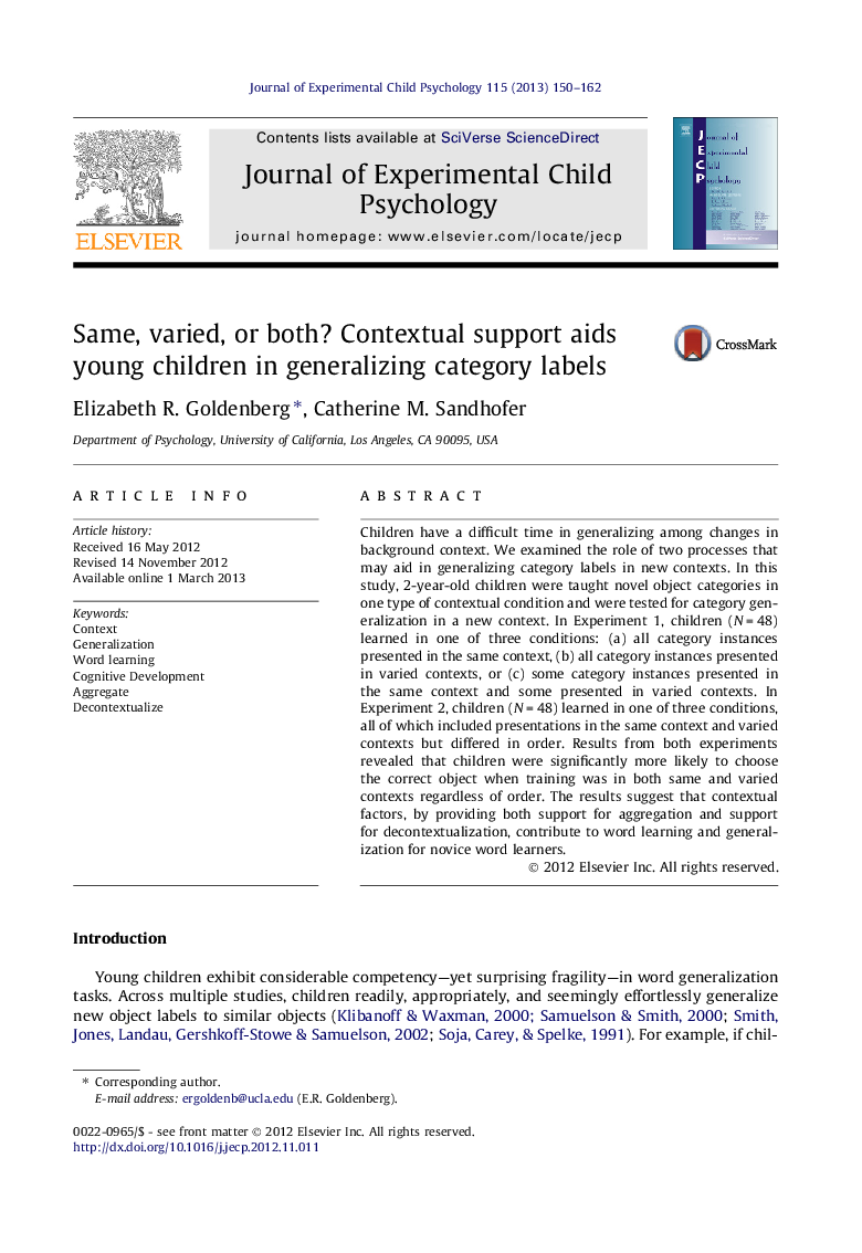 Same, varied, or both? Contextual support aids young children in generalizing category labels