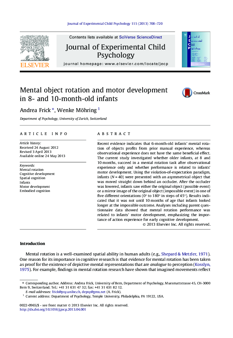 Mental object rotation and motor development in 8- and 10-month-old infants