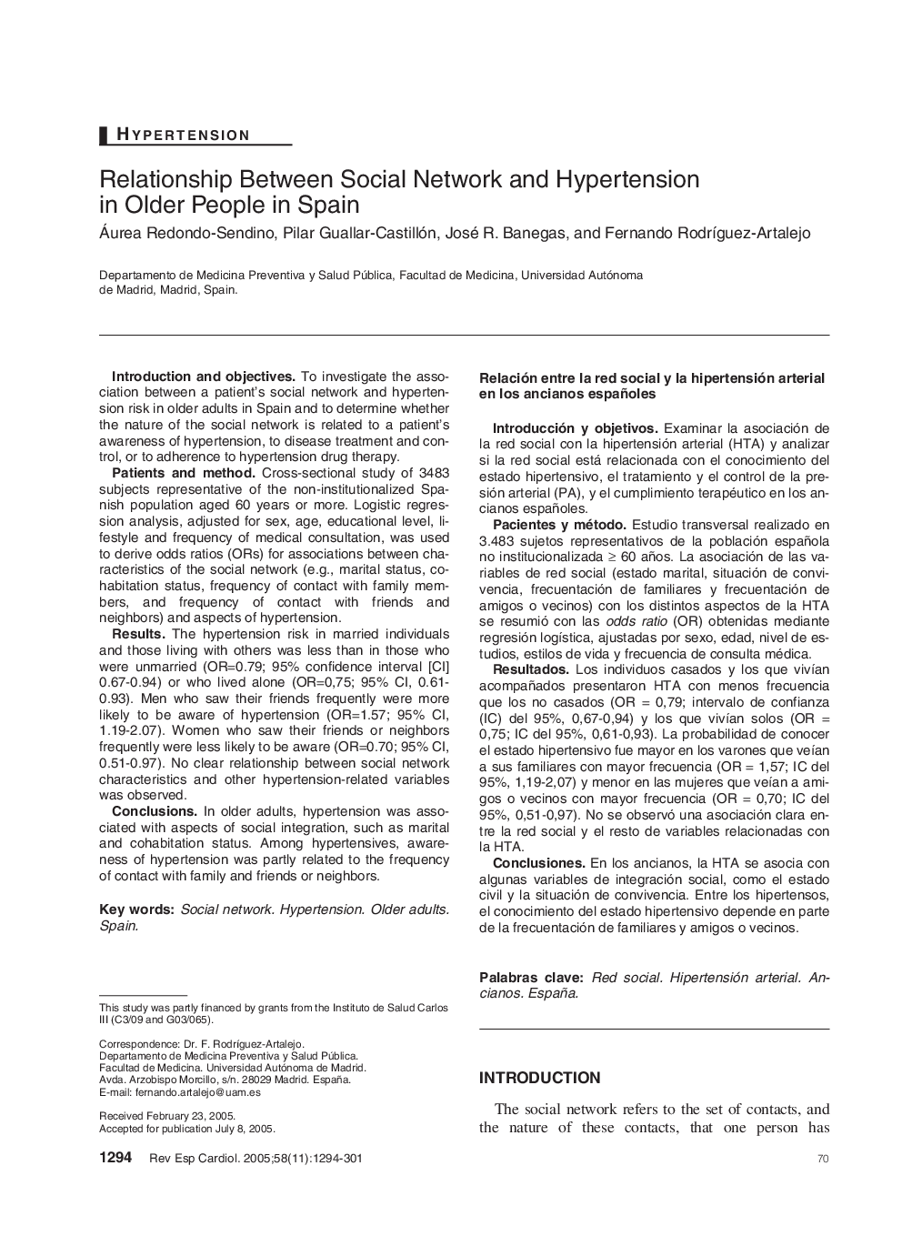 Relationship Between Social Network and Hypertension in Older People in Spain