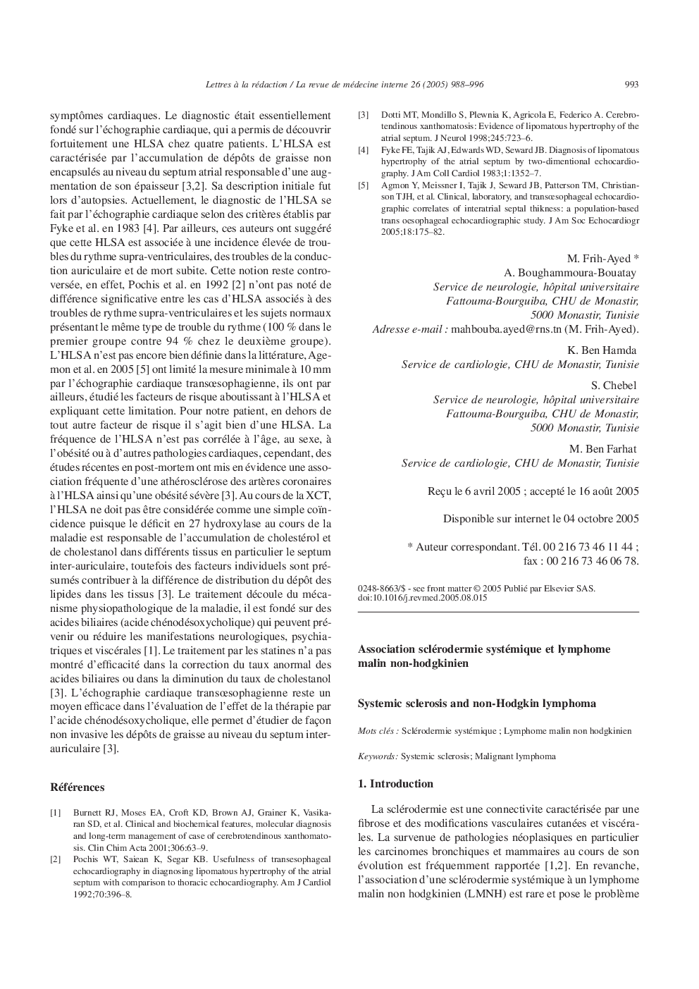 Association sclérodermie systémique et lymphome malin non-hodgkinien