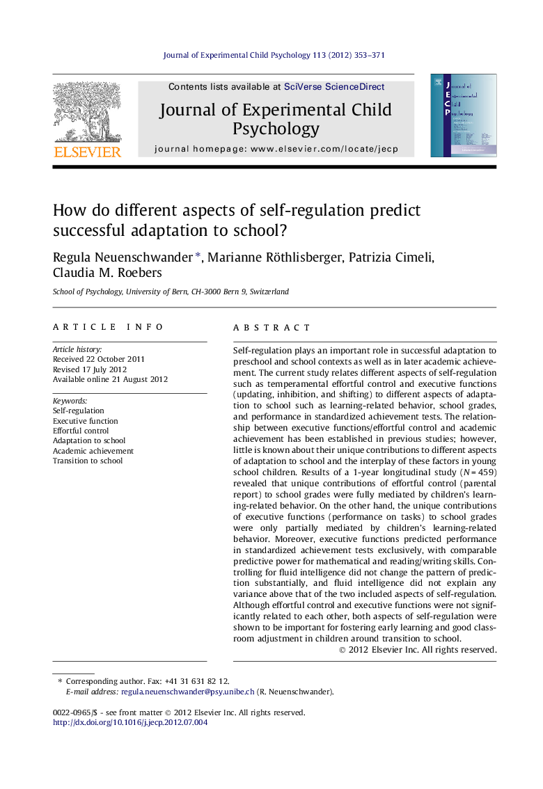 How do different aspects of self-regulation predict successful adaptation to school?