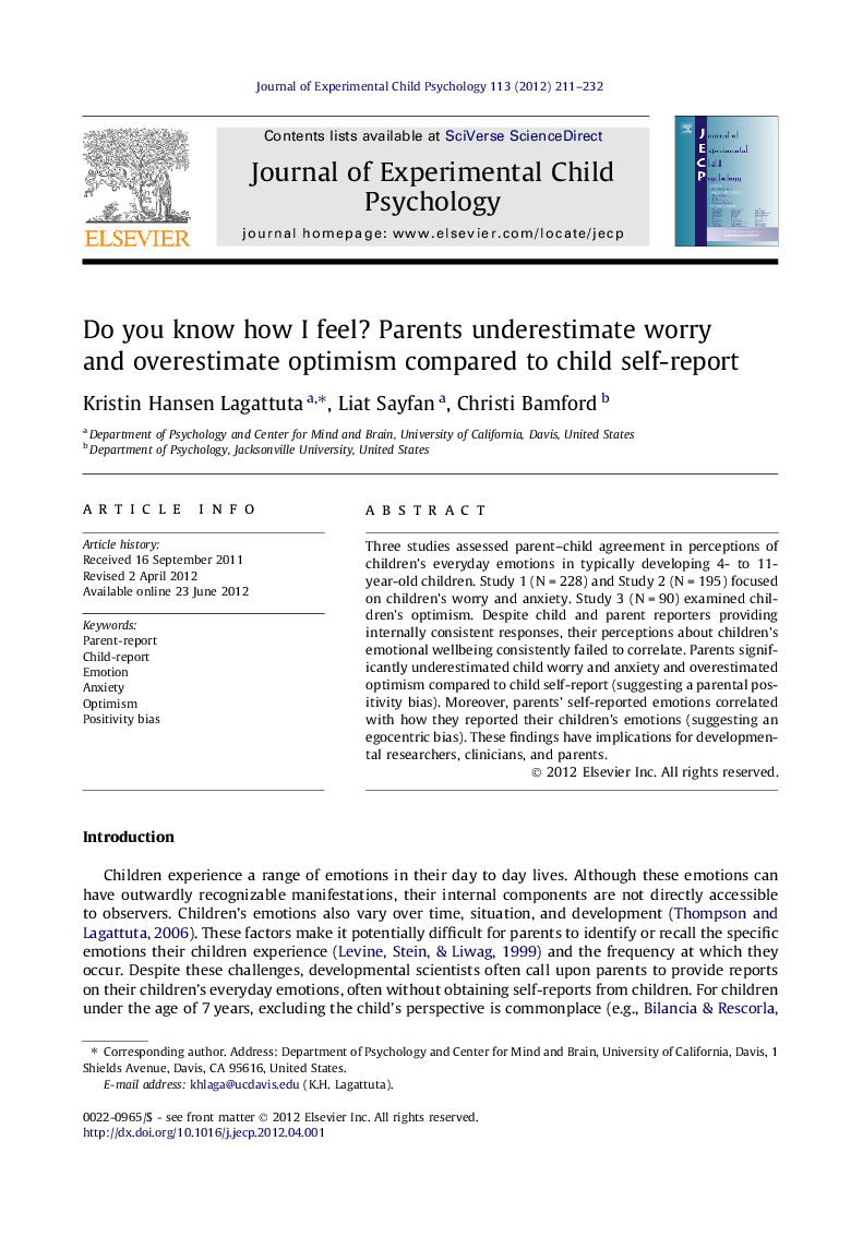 Do you know how I feel? Parents underestimate worry and overestimate optimism compared to child self-report