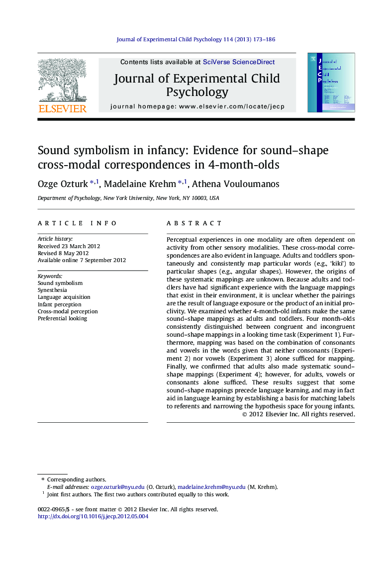 Sound symbolism in infancy: Evidence for sound–shape cross-modal correspondences in 4-month-olds