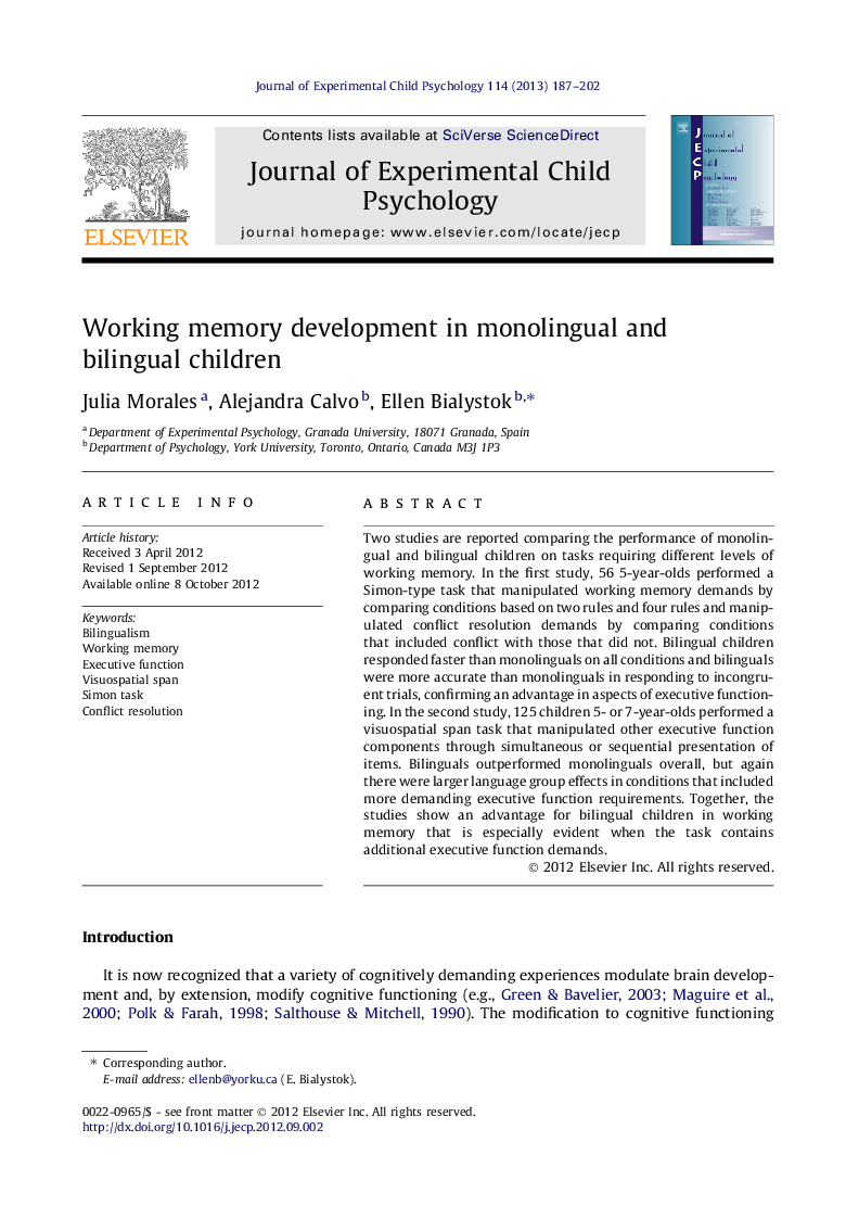 Working memory development in monolingual and bilingual children