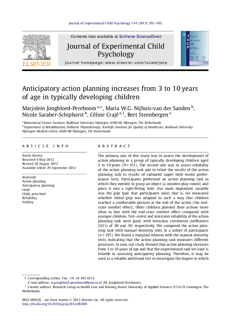 Anticipatory action planning increases from 3 to 10 years of age in typically developing children