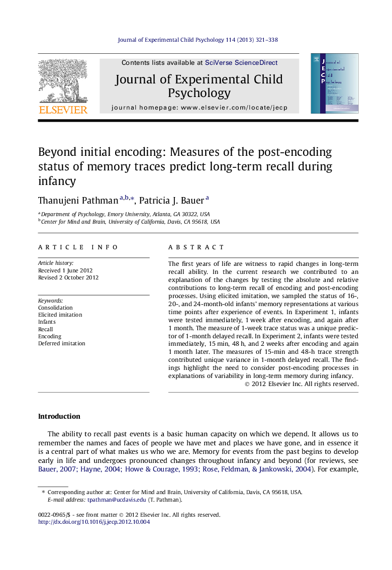 Beyond initial encoding: Measures of the post-encoding status of memory traces predict long-term recall during infancy