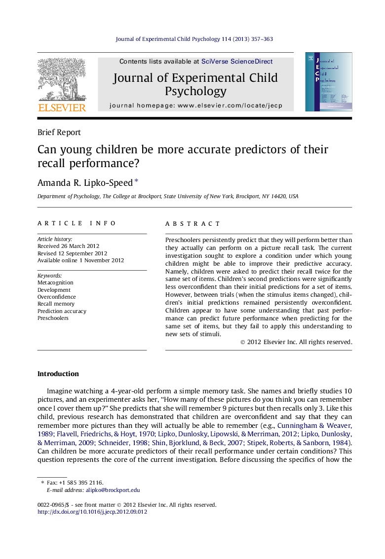 Can young children be more accurate predictors of their recall performance?