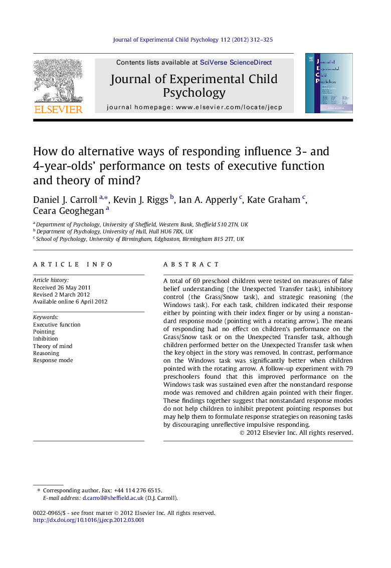 How do alternative ways of responding influence 3- and 4-year-olds’ performance on tests of executive function and theory of mind?