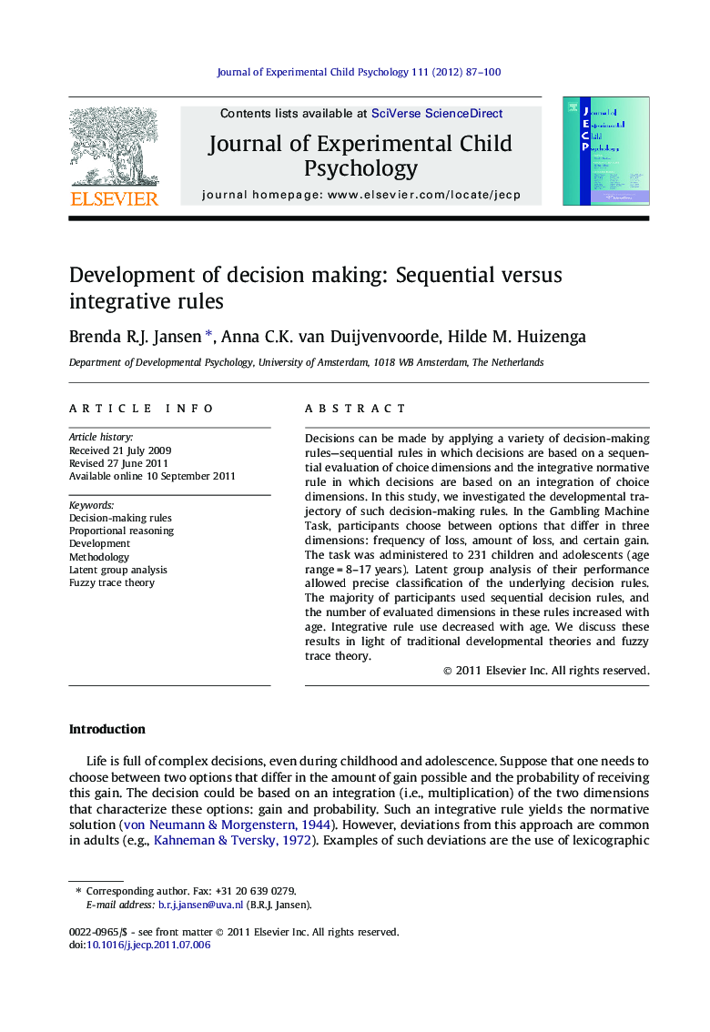 Development of decision making: Sequential versus integrative rules