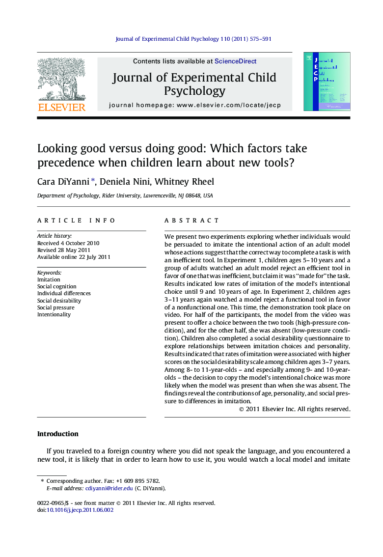 Looking good versus doing good: Which factors take precedence when children learn about new tools?