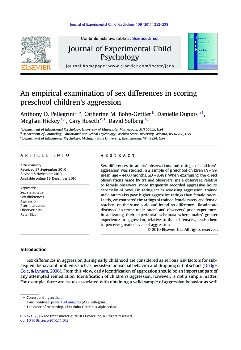 An empirical examination of sex differences in scoring preschool children’s aggression