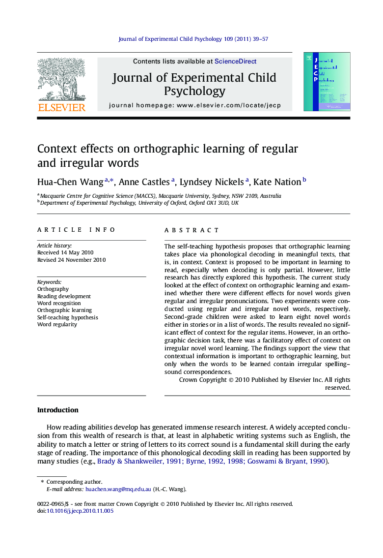 Context effects on orthographic learning of regular and irregular words