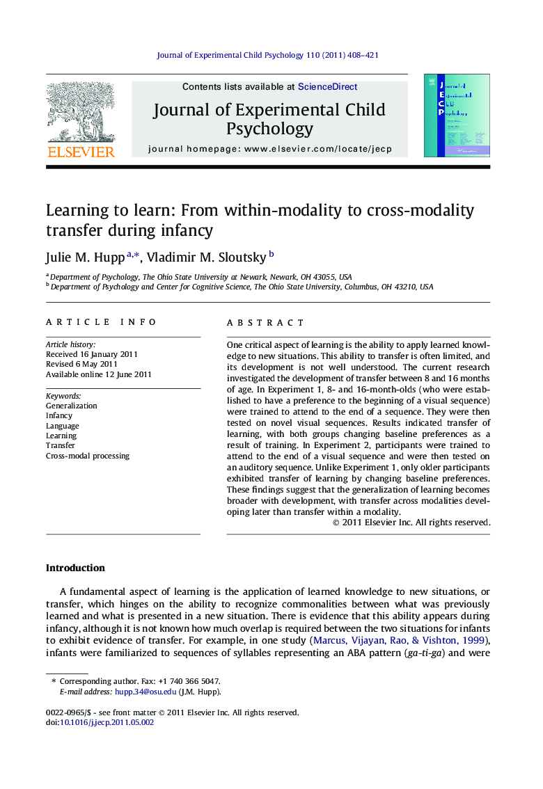 Learning to learn: From within-modality to cross-modality transfer during infancy