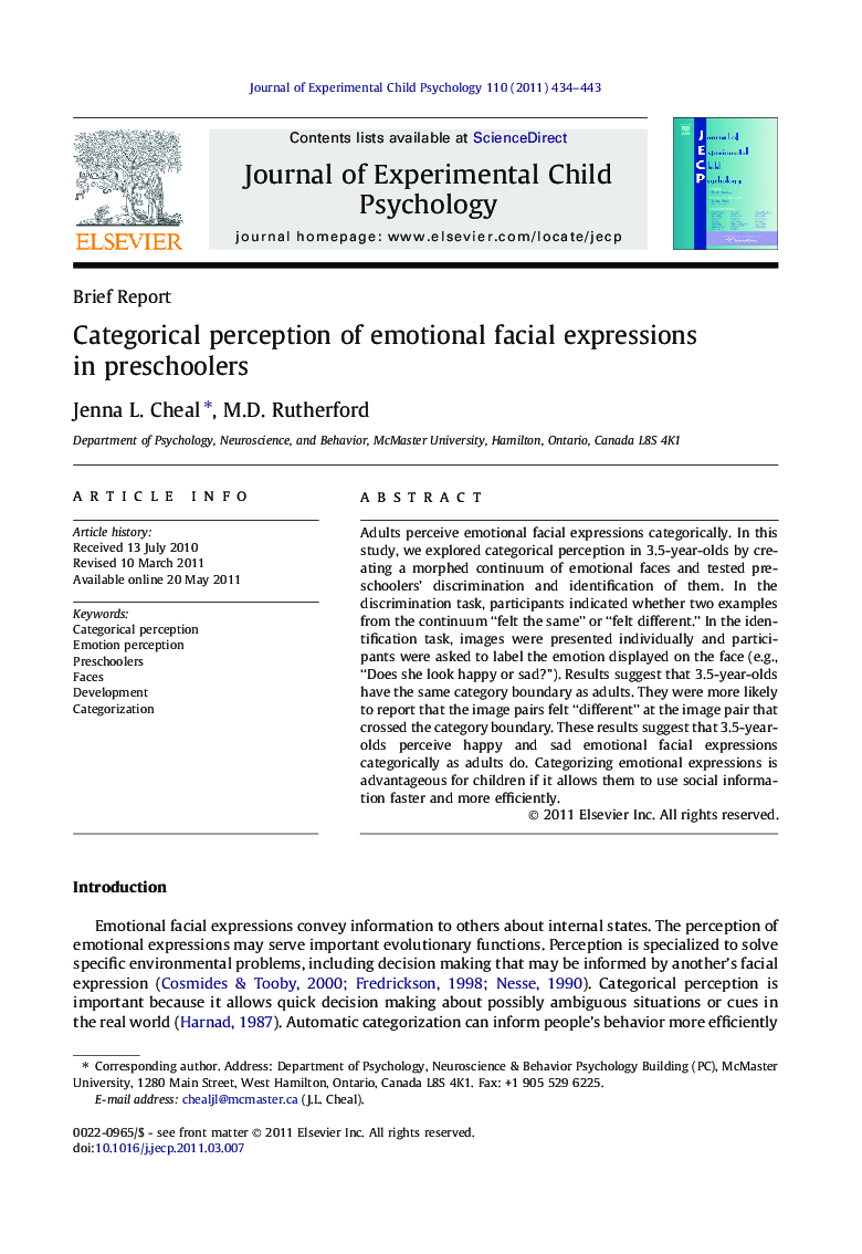 Categorical perception of emotional facial expressions in preschoolers