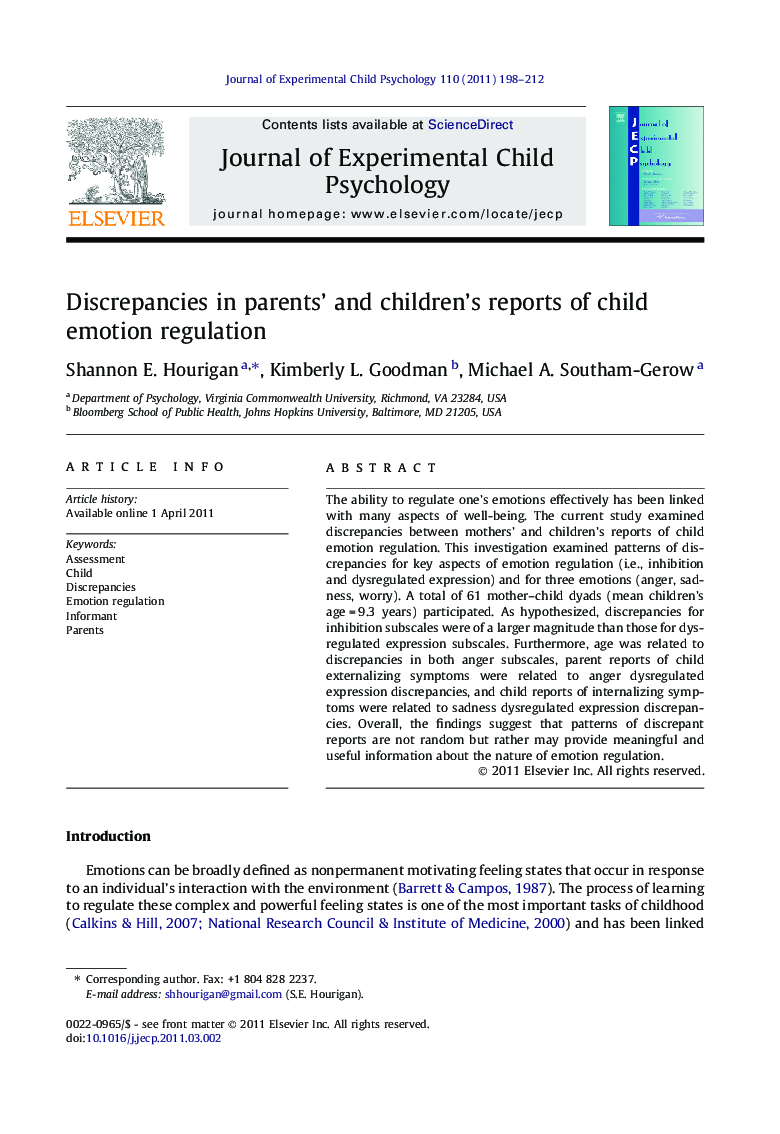 Discrepancies in parents’ and children’s reports of child emotion regulation
