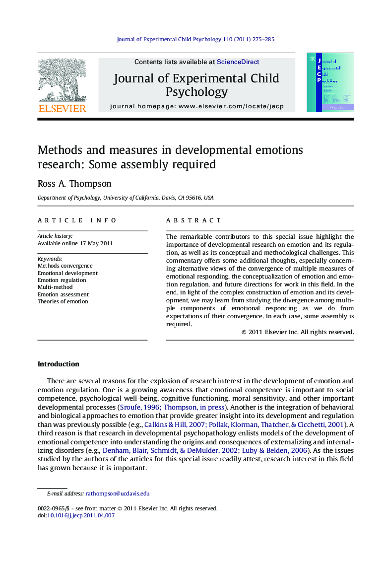 Methods and measures in developmental emotions research: Some assembly required