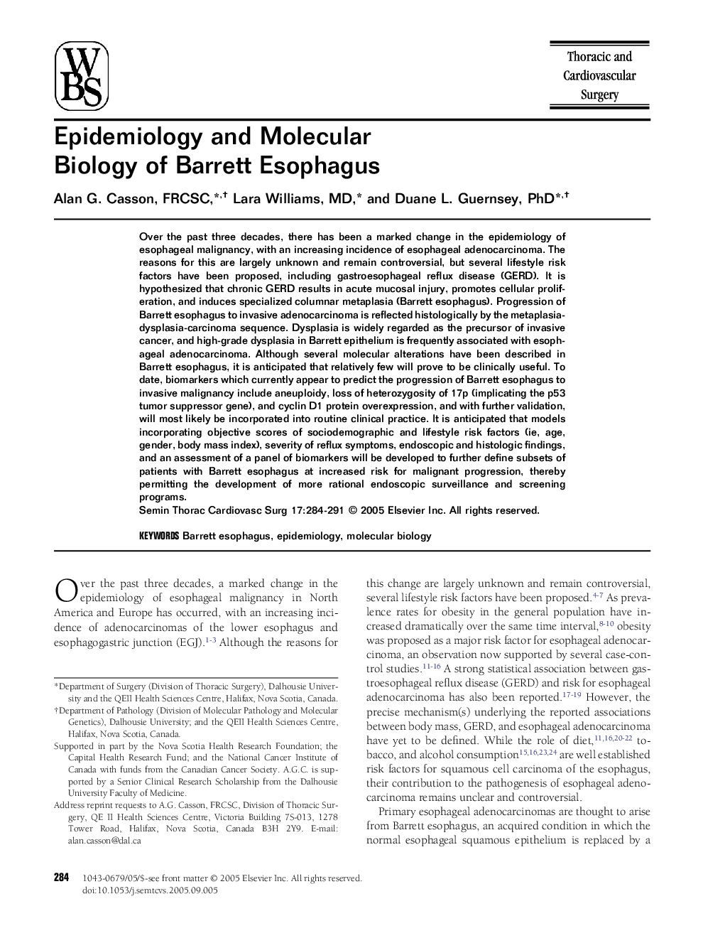 Epidemiology and Molecular Biology of Barrett Esophagus