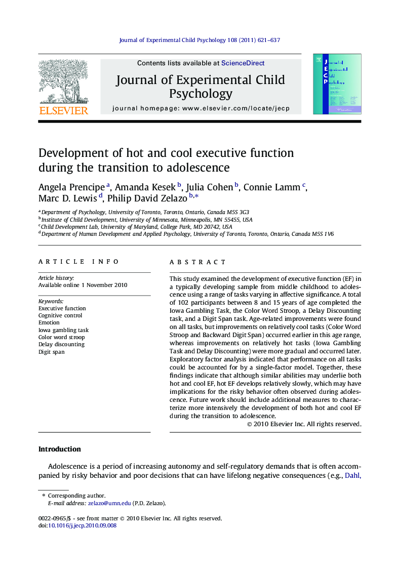 Development of hot and cool executive function during the transition to adolescence