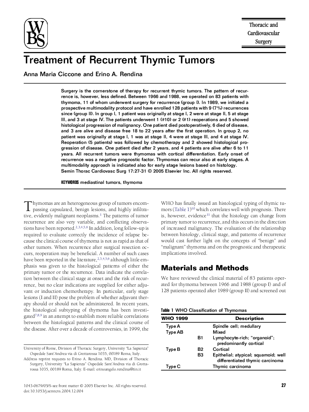 Treatment of recurrent thymic tumors