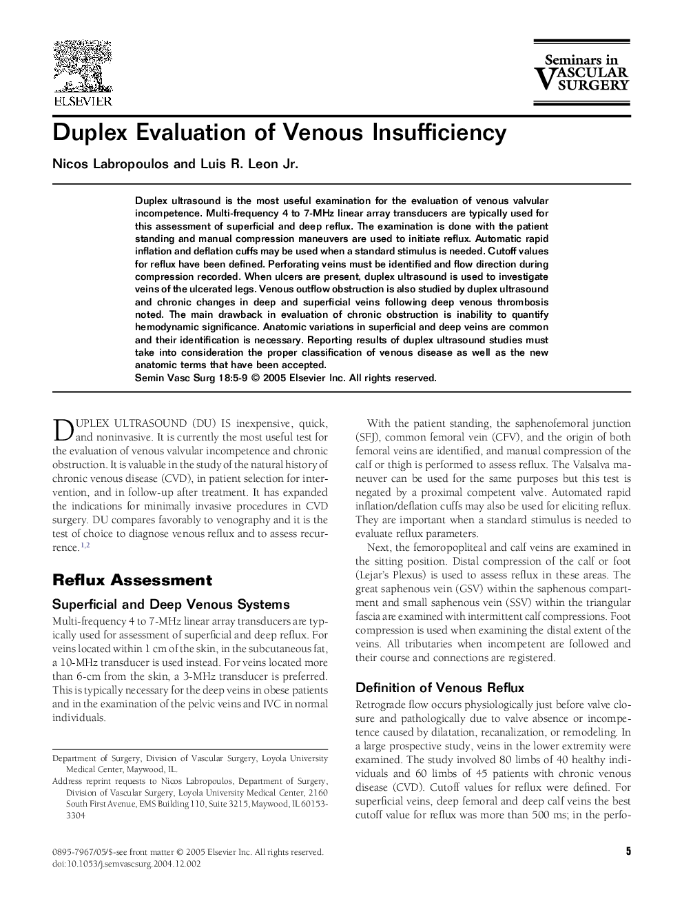 Duplex evaluation of venous insufficiency