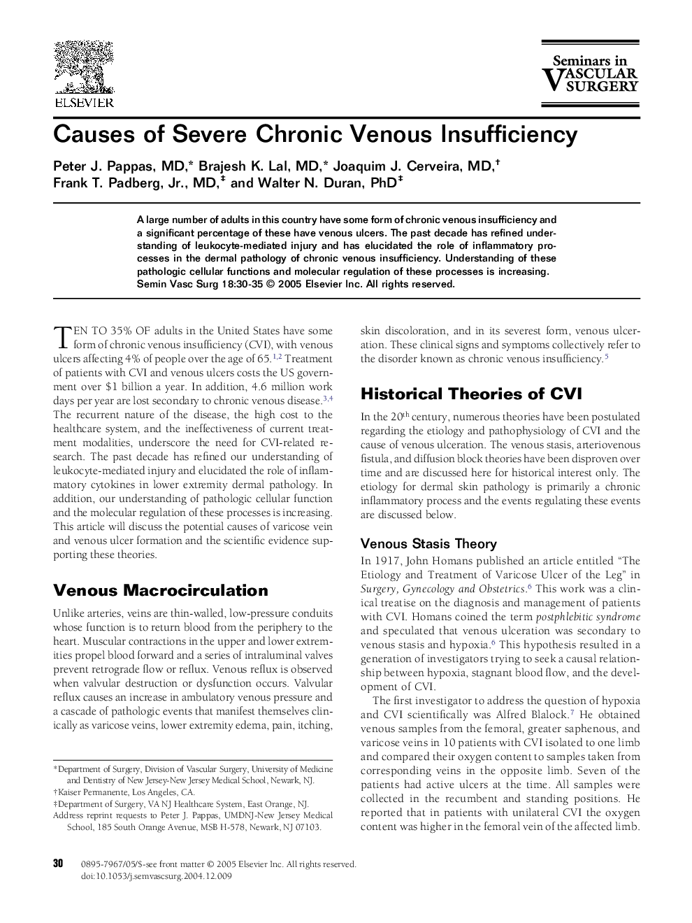 Causes of severe chronic venous insufficiency