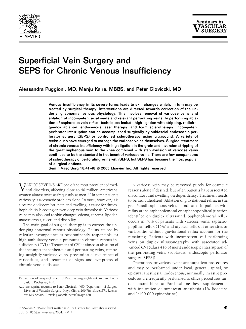 Superficial vein surgery and SEPS for chronic venous insufficiency