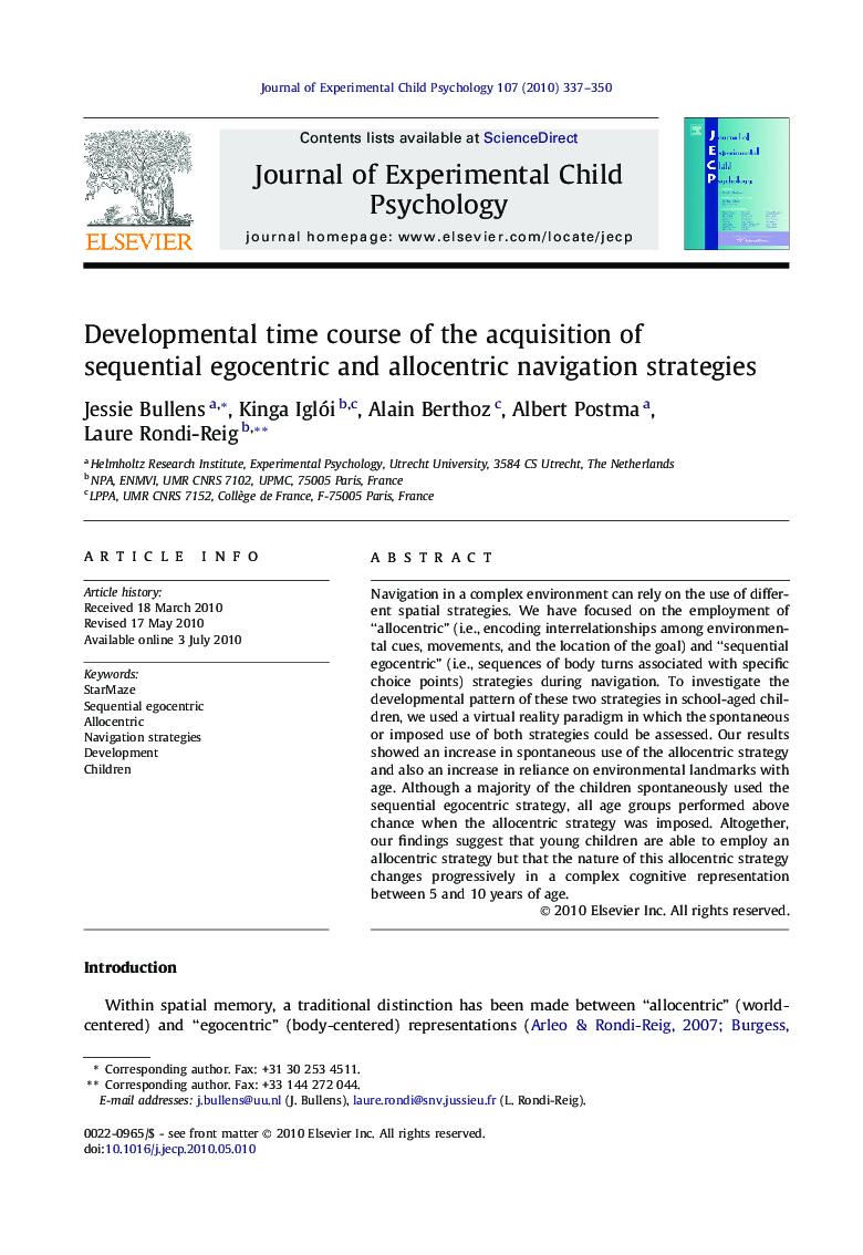 Developmental time course of the acquisition of sequential egocentric and allocentric navigation strategies