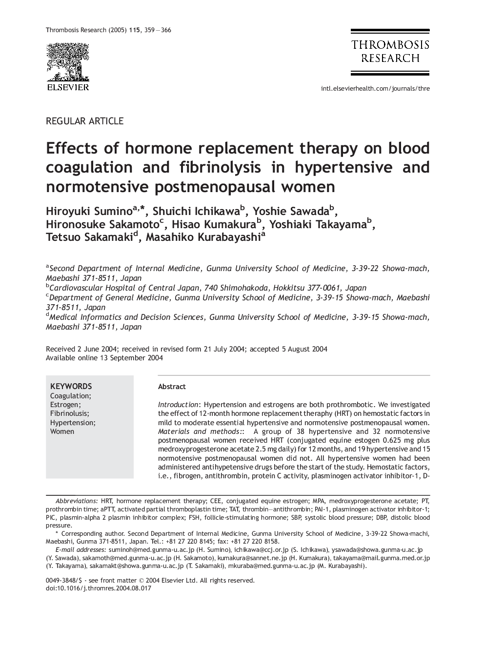 Effects of hormone replacement therapy on blood coagulation and fibrinolysis in hypertensive and normotensive postmenopausal women