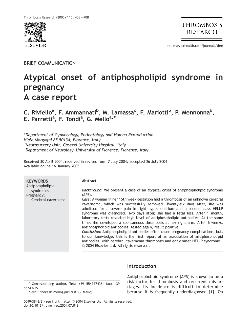 Atypical onset of antiphospholipid syndrome in pregnancy