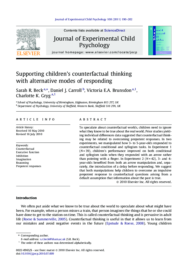 Supporting children’s counterfactual thinking with alternative modes of responding