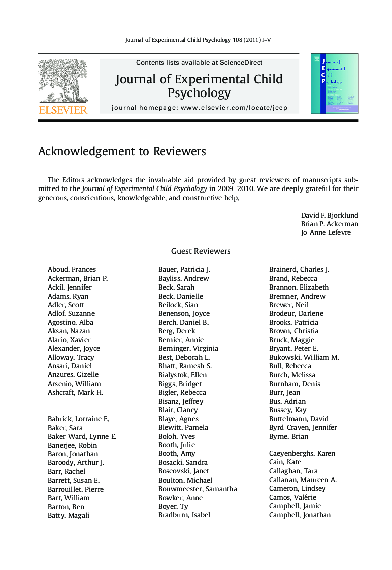 Acknowledgement to Reviewers
