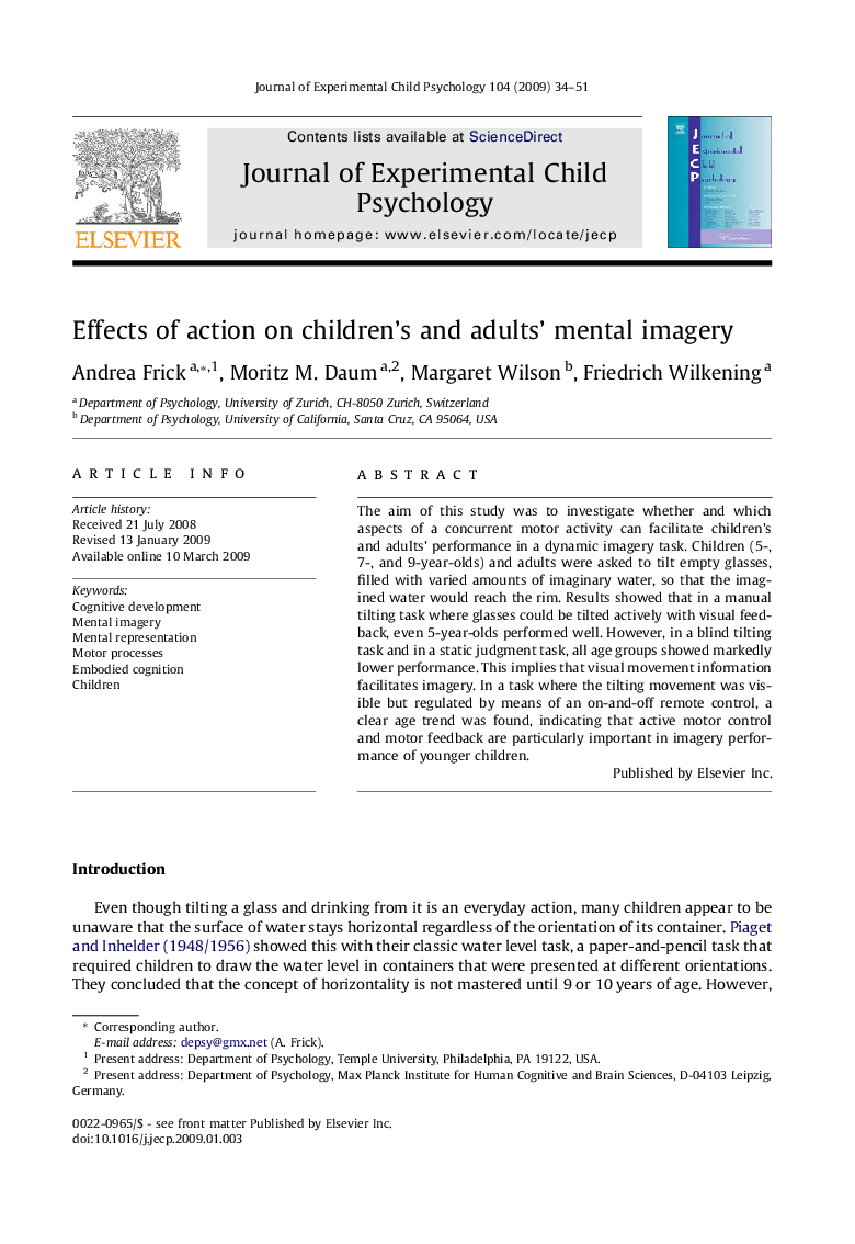 Effects of action on children’s and adults’ mental imagery