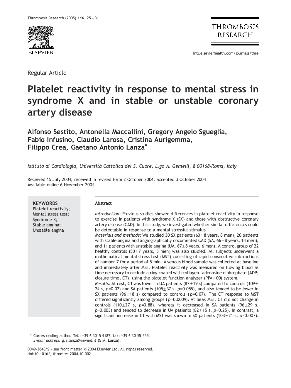 Platelet reactivity in response to mental stress in syndrome X and in stable or unstable coronary artery disease