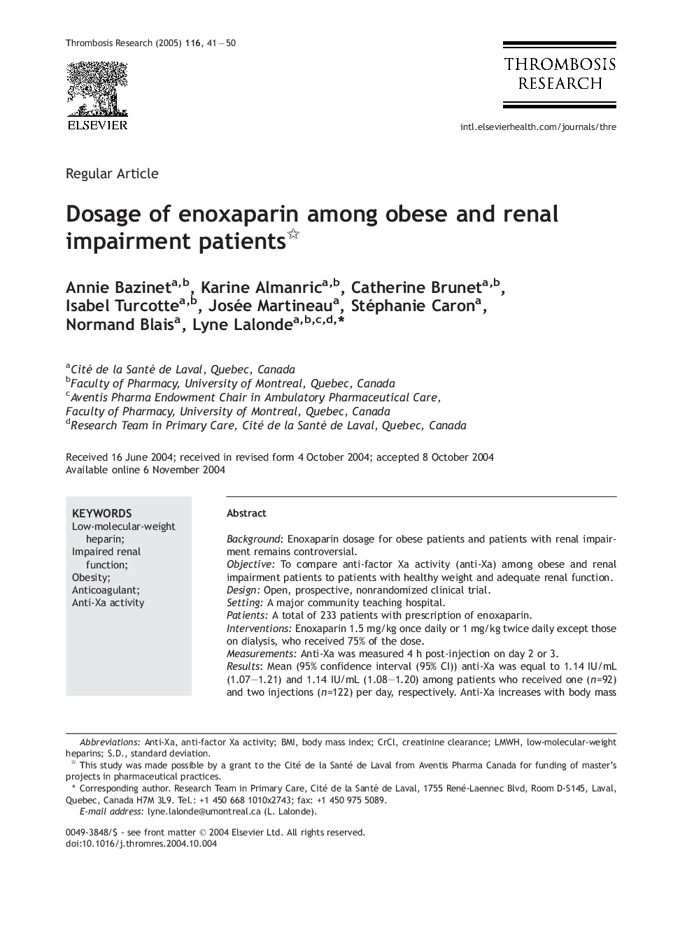 Dosage of enoxaparin among obese and renal impairment patients