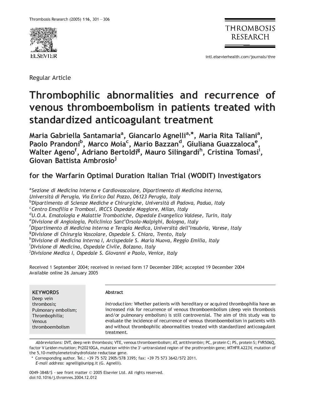 Thrombophilic abnormalities and recurrence of venous thromboembolism in patients treated with standardized anticoagulant treatment