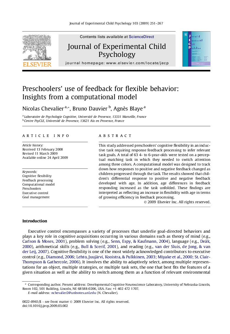 Preschoolers’ use of feedback for flexible behavior: Insights from a computational model