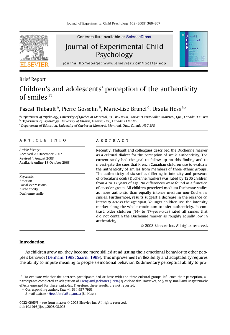 Children’s and adolescents’ perception of the authenticity of smiles 