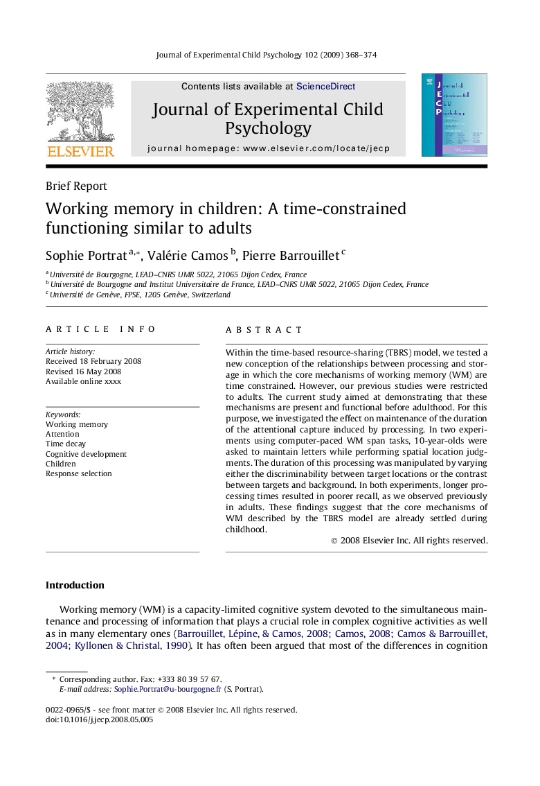 Working memory in children: A time-constrained functioning similar to adults