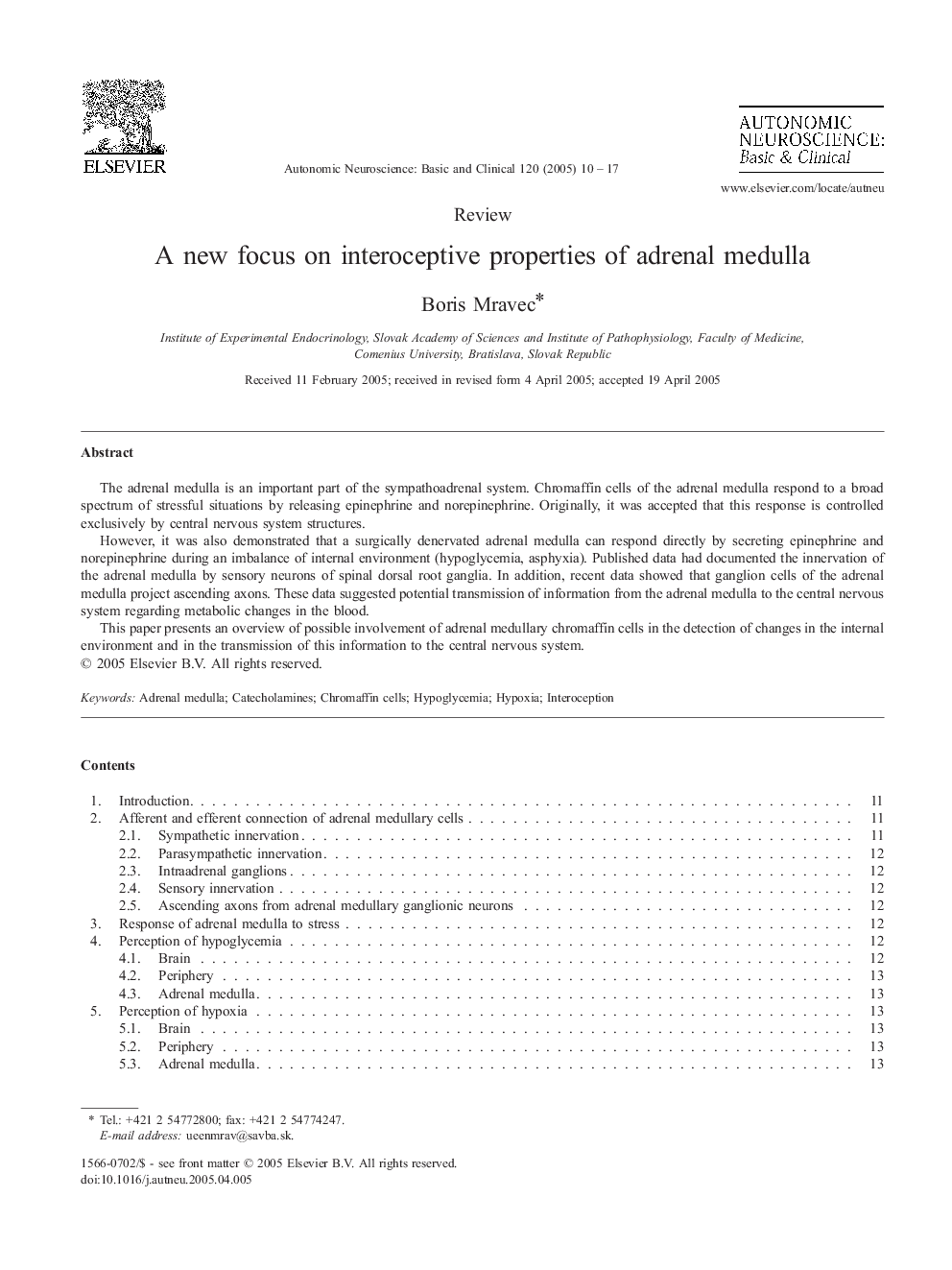 A new focus on interoceptive properties of adrenal medulla