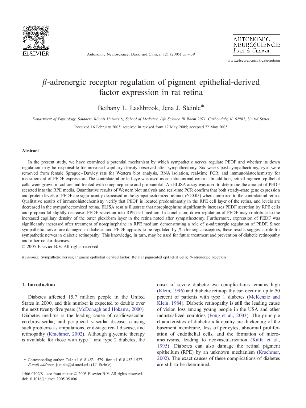 Î²-adrenergic receptor regulation of pigment epithelial-derived factor expression in rat retina