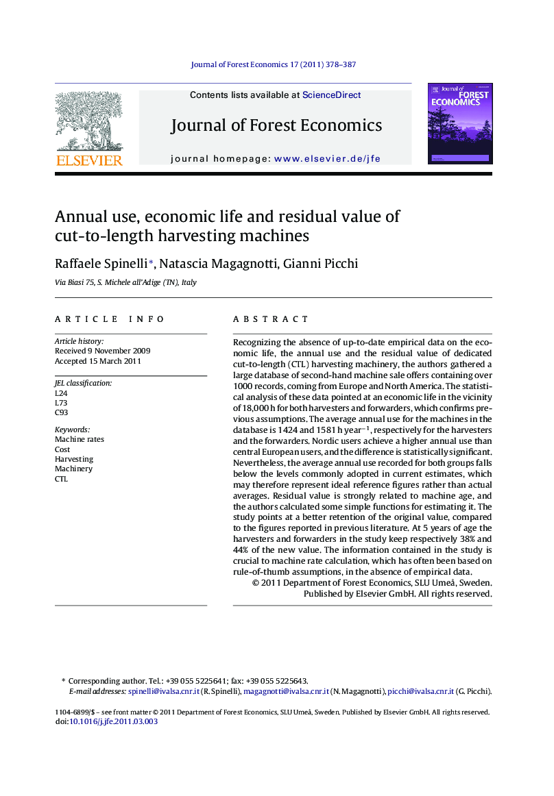 Annual use, economic life and residual value of cut-to-length harvesting machines