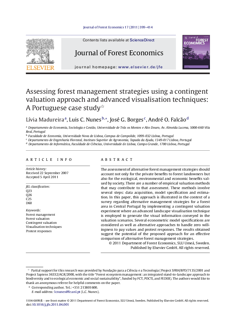 Assessing forest management strategies using a contingent valuation approach and advanced visualisation techniques: A Portuguese case study 