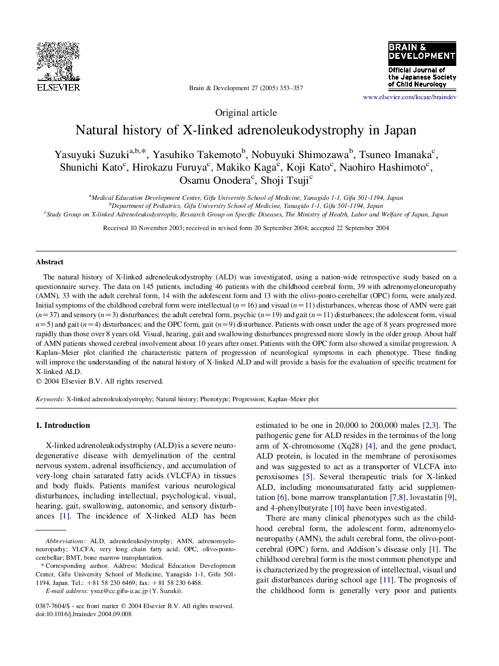 Natural history of X-linked adrenoleukodystrophy in Japan