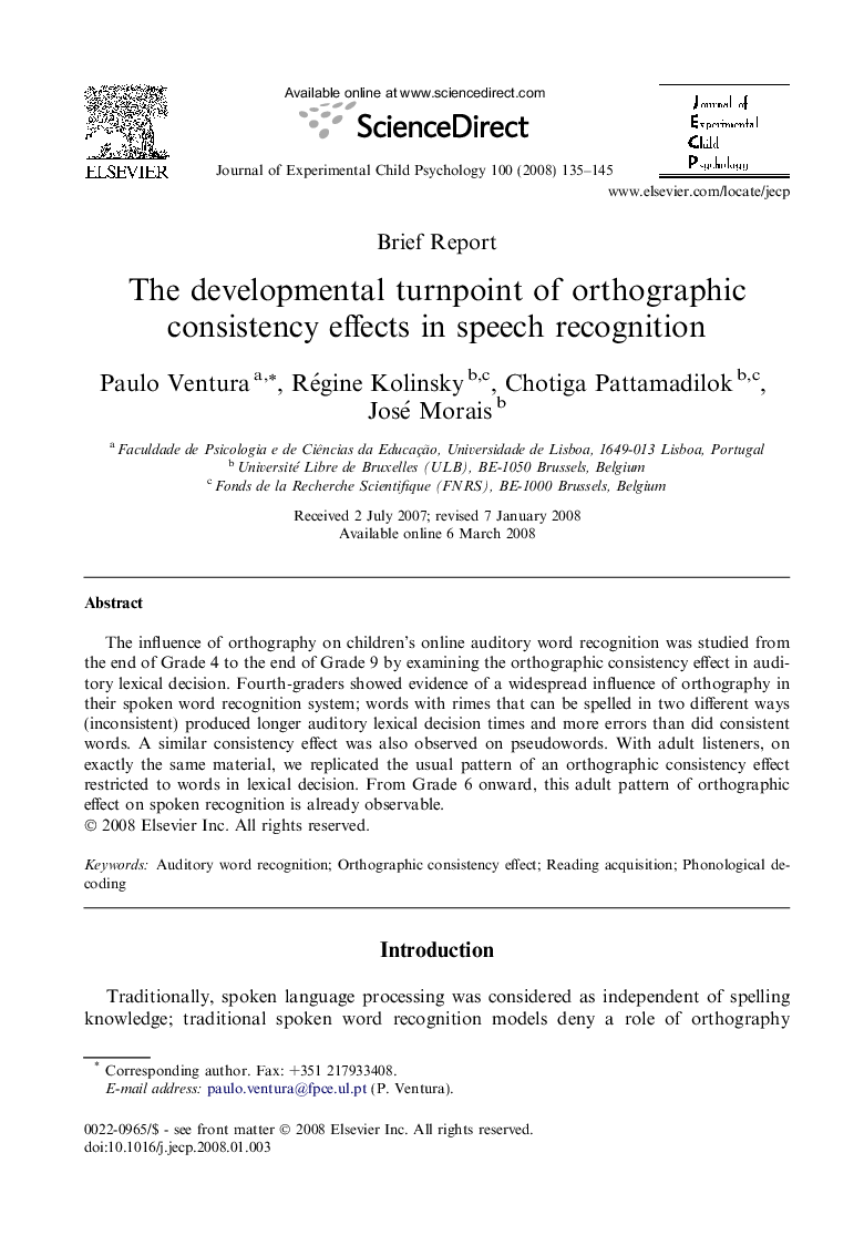 The developmental turnpoint of orthographic consistency effects in speech recognition