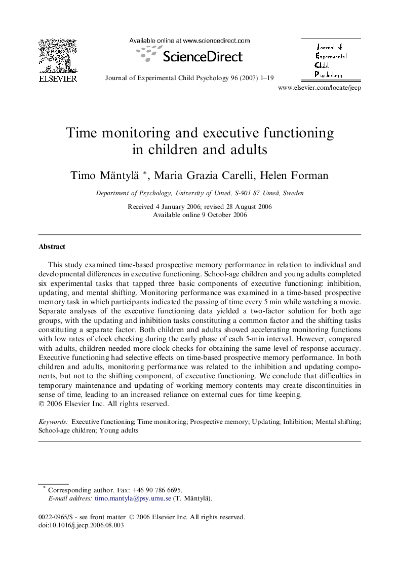Time monitoring and executive functioning in children and adults
